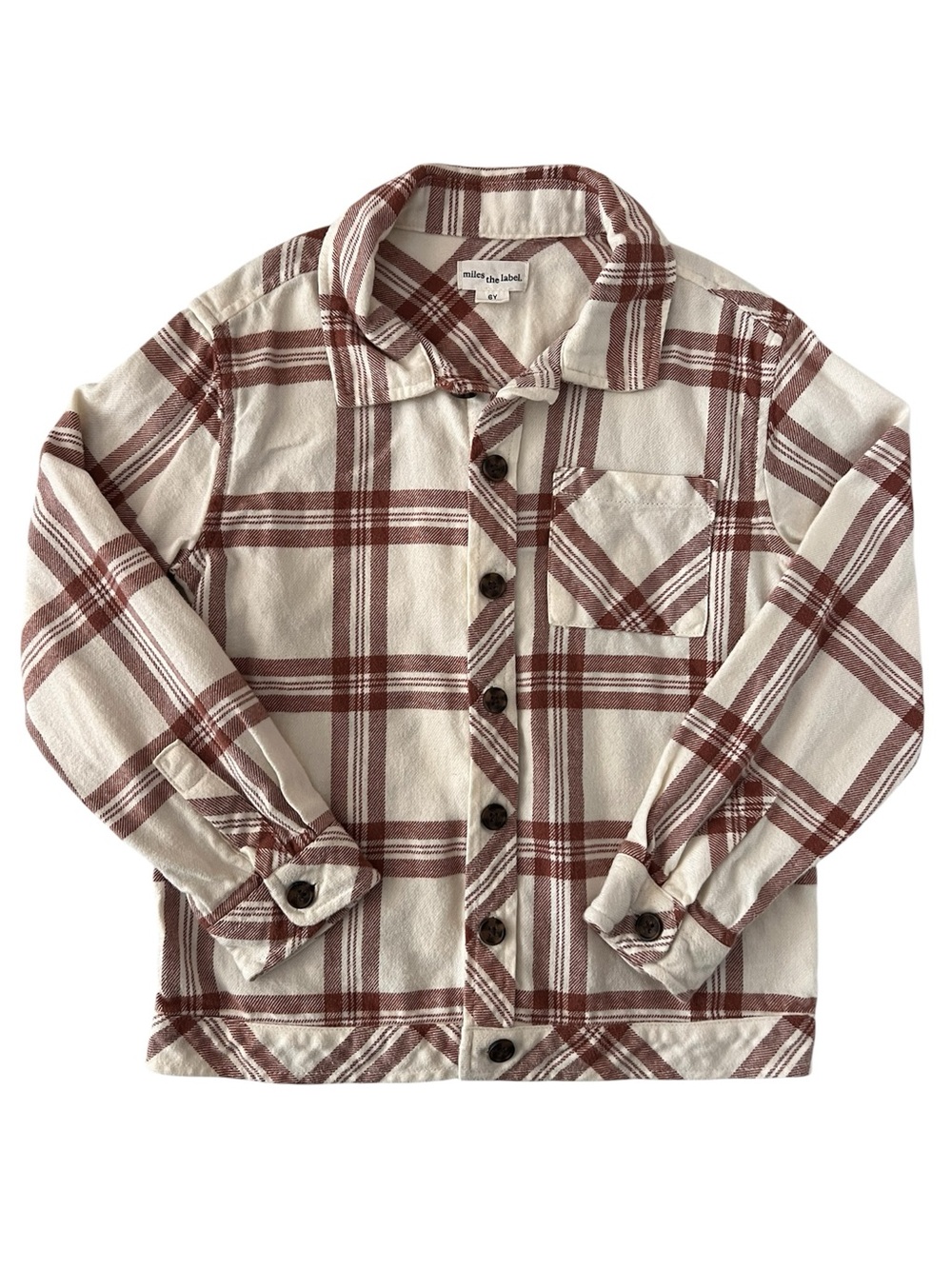 Miles the Label Cream & Rust Plaid Button-Down Shirt Jacket